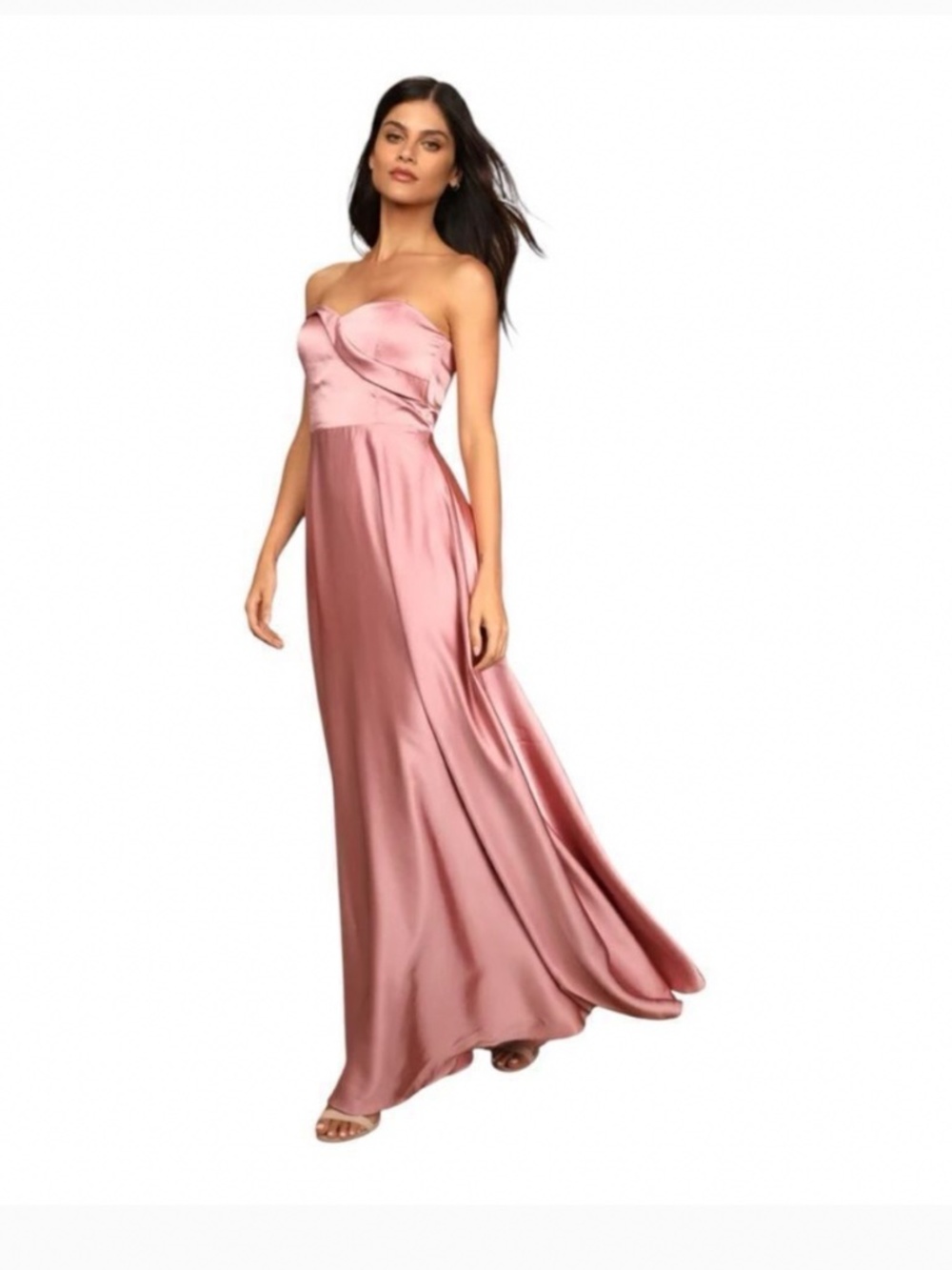 NWT Lulus Real Romantic Light Rose Satin Strapless Maxi Dress Size L